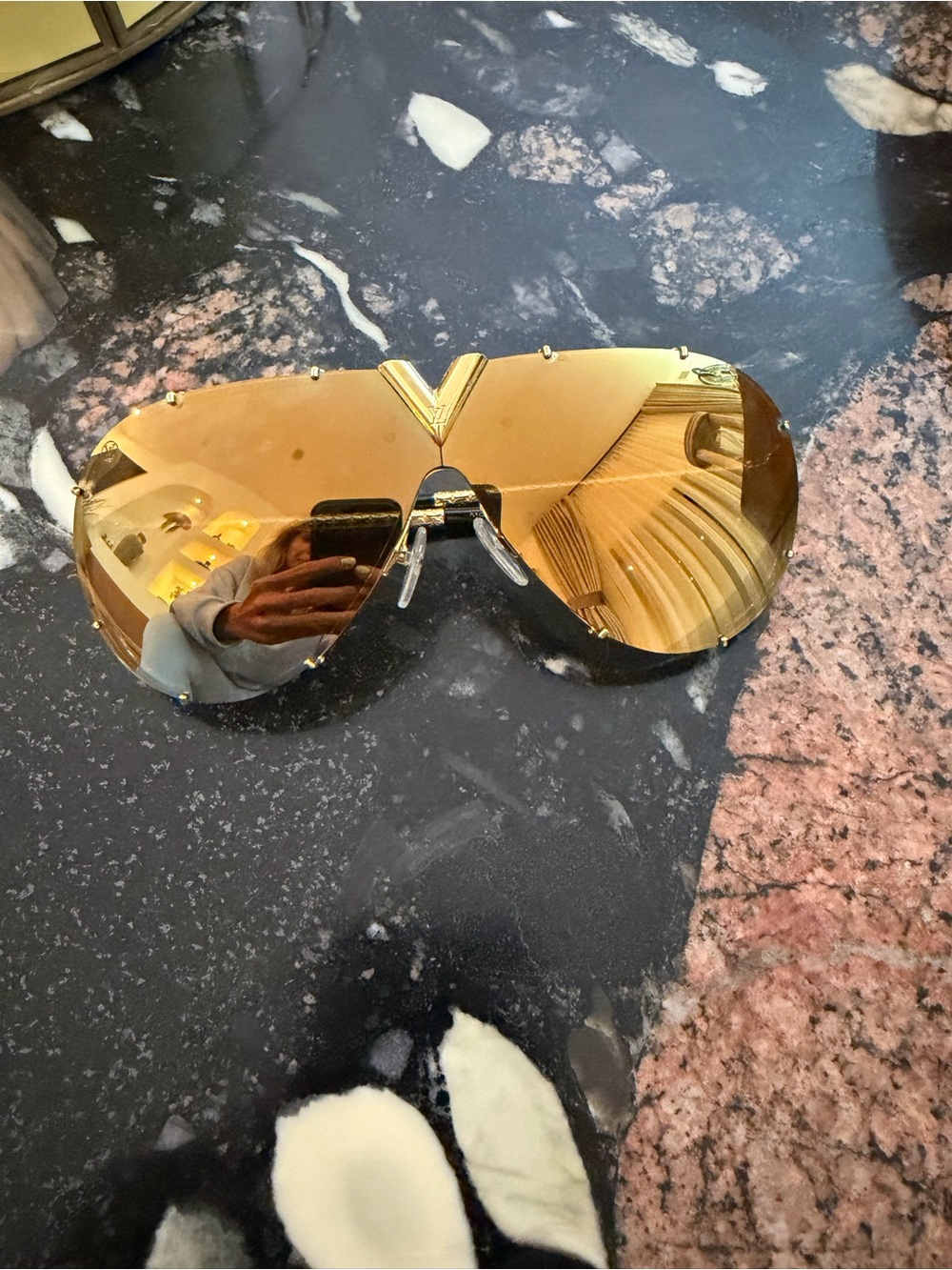 Louis Vuitton LV Gold Mirror Shield Sunglasses Oversized Aviator Mask Sunglasses